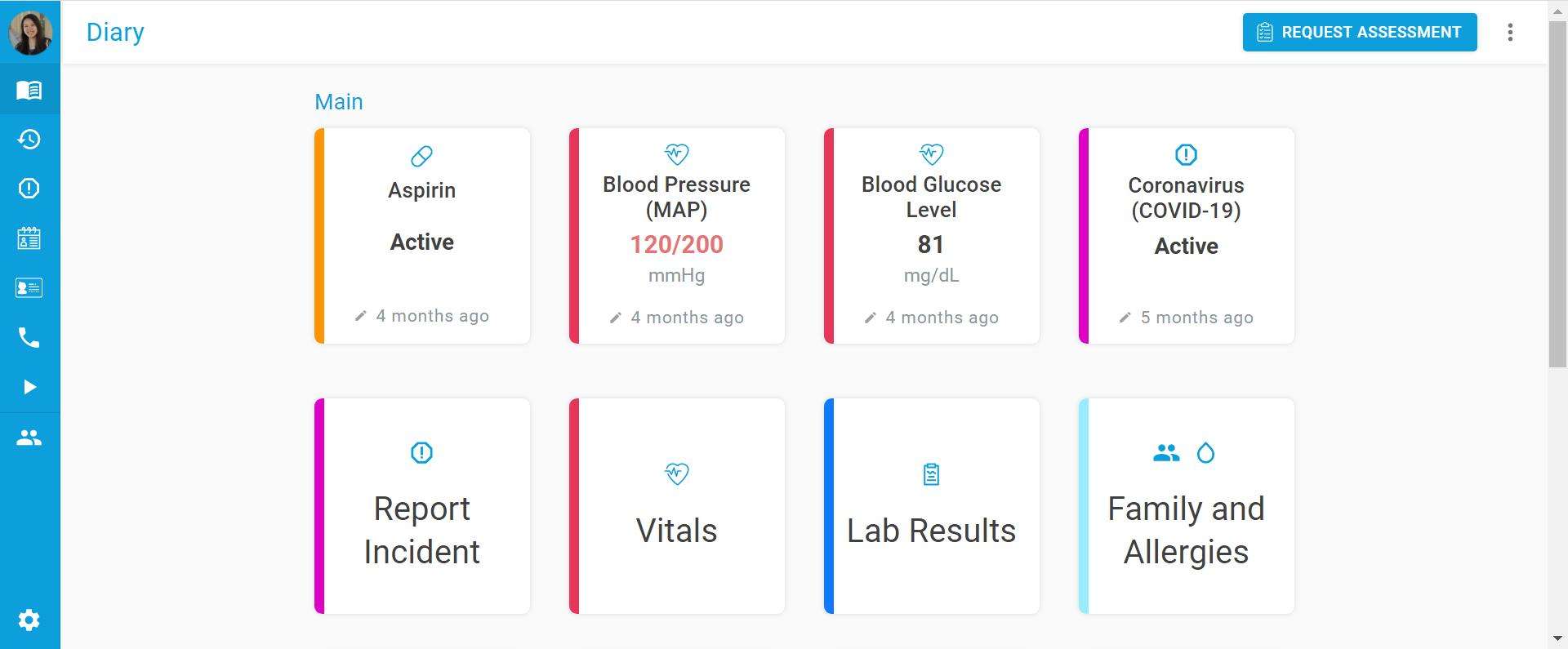 Health dashboard with color-coded cards